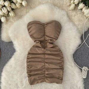 Elegant Strapless Tan Dress